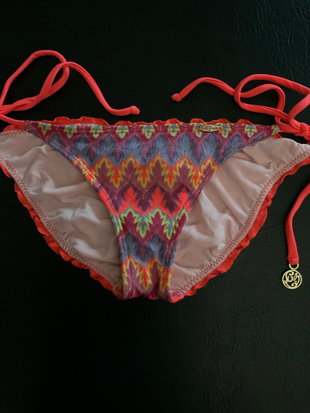 Luli Fama SONG OF THE SEA Wavey Tie Side Ruched Full Bikini Bottom Size Medium